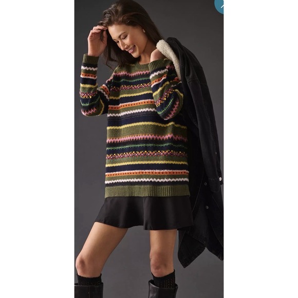 Anthropologie Dresses & Skirts - By Anthropologie Layered Sweater Dress Multicolor Striped Size Large Stripe Wool